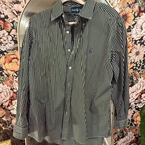 Ralph Lauren Men's Black and White Striped Shirt